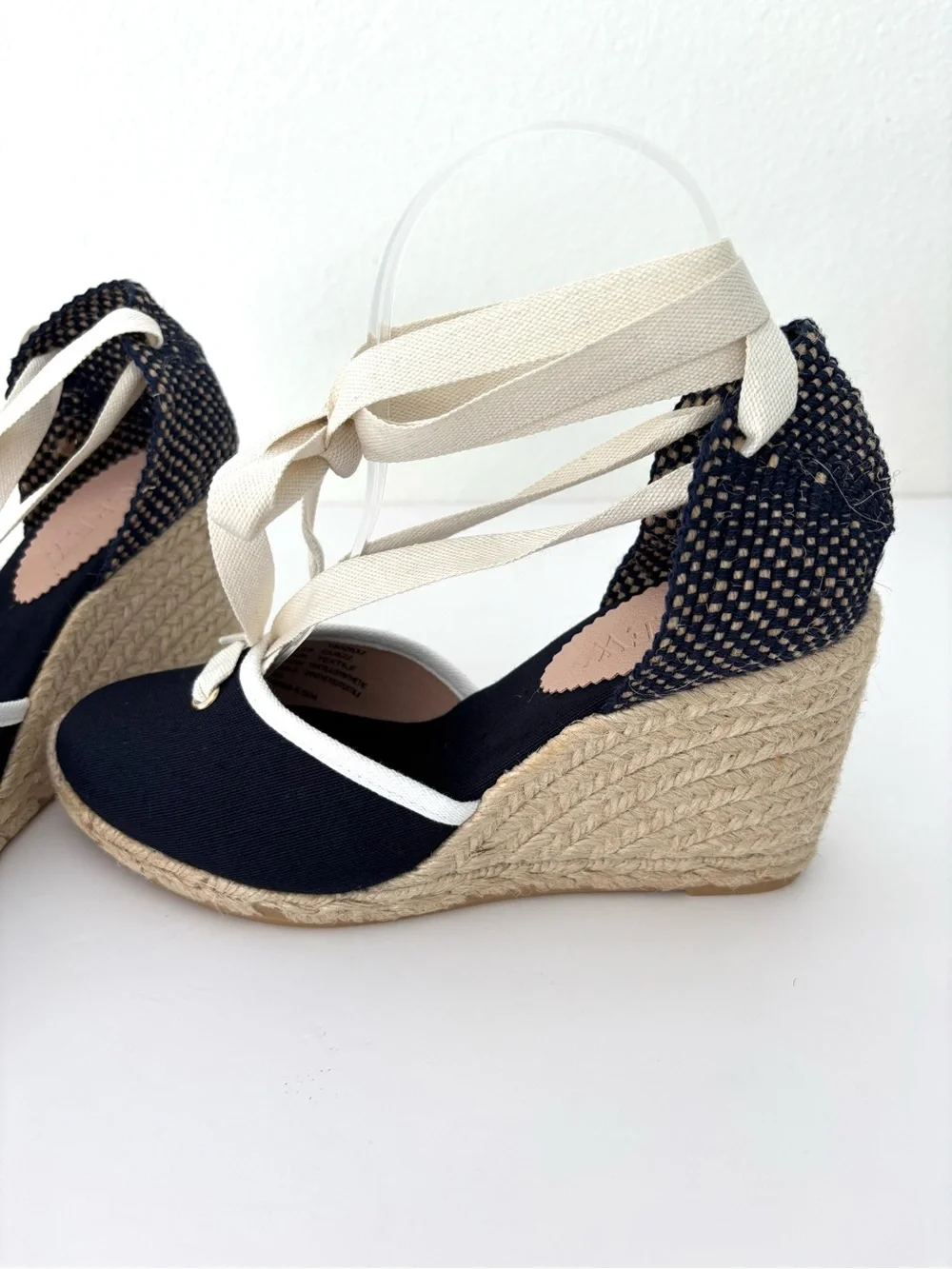 J.Crew Crochet Lace-Up Espadrille Wedges NWT Navy Cottagecore Size 8